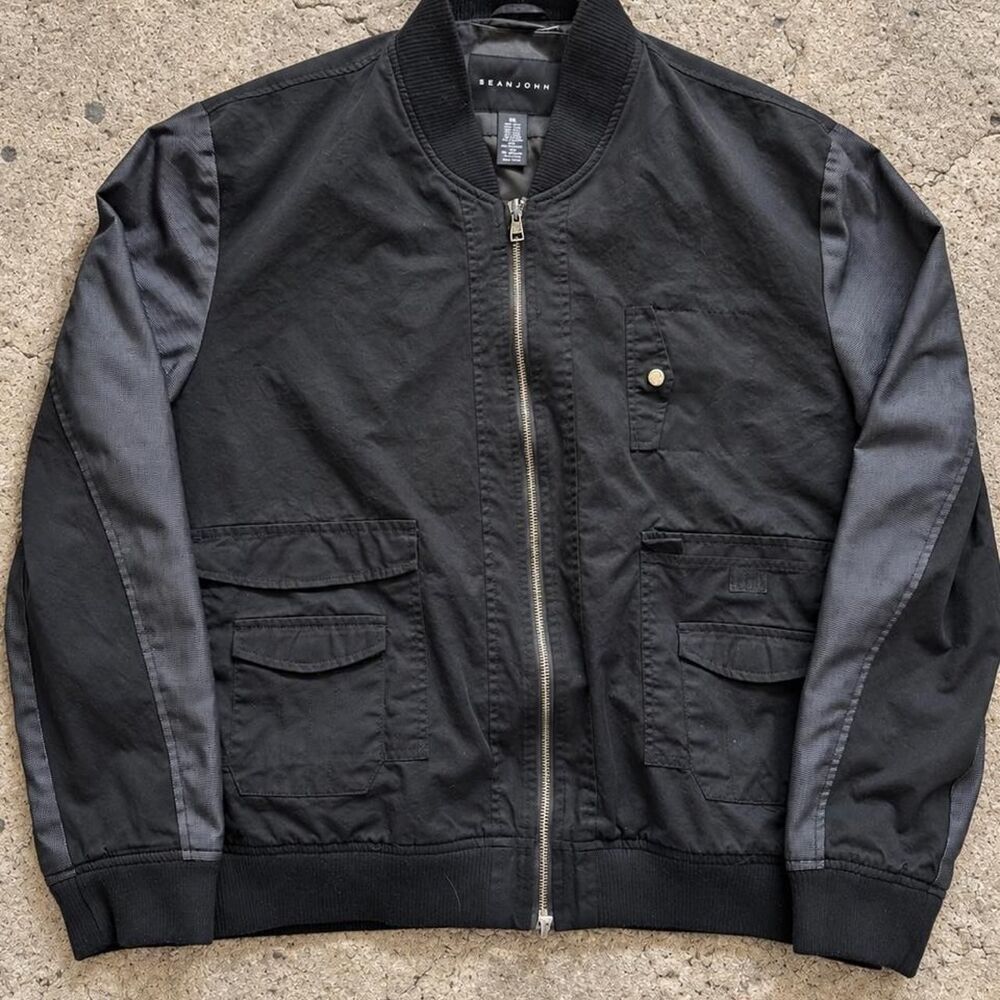 Sean John Black Utility Bomber Jacket Mens 3XL Multi Pocket Full Zip